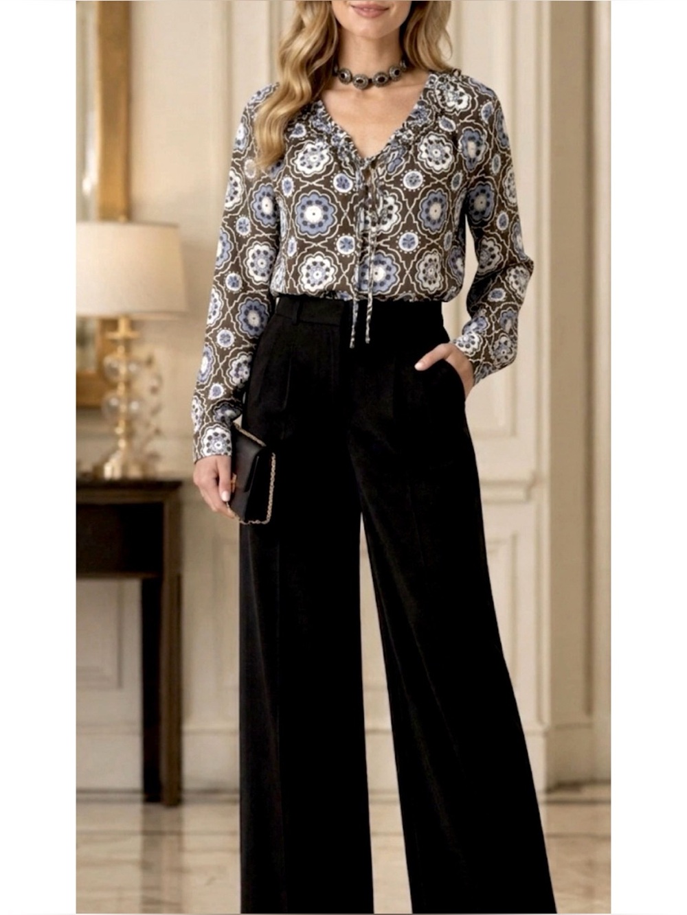 TORY BURCH BELL SLEEVE BEADED 100% SILK TOP M/8 MAXIMALIST WHIMSY GOTH FAIRY